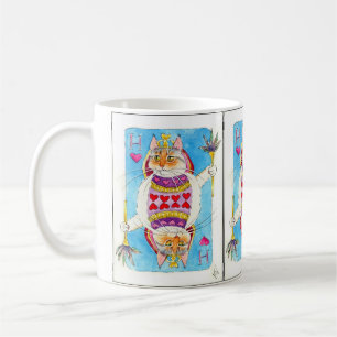 Card-playing Valentine cat mug, Large Size Coffee Mug
