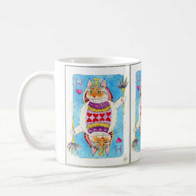 Card-playing Valentine cat mug, Large Size Coffee Mug (Left)