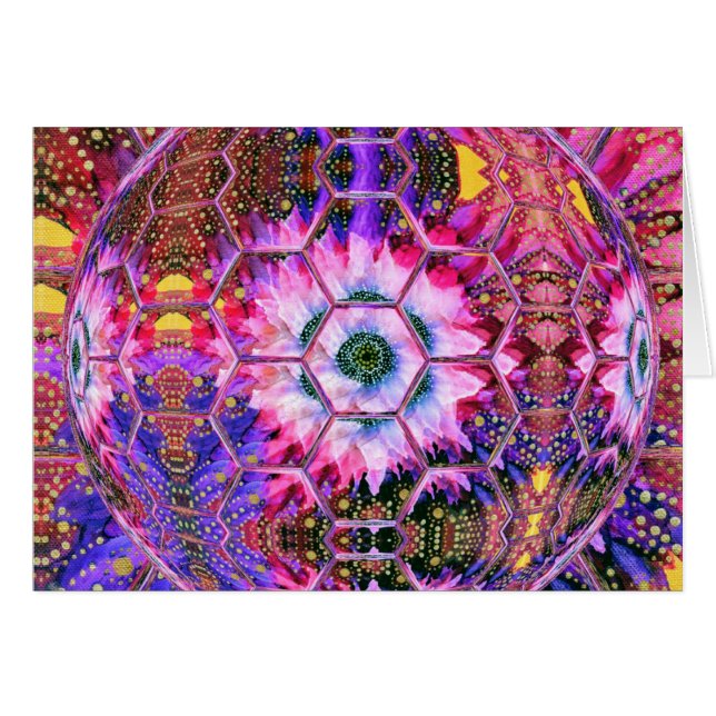 Card:purple, pink gorgeous, cheerful floral globe. (Front Horizontal)