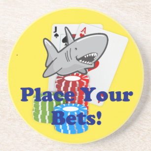 Card Shark Place Your Bets Funny Gambling Cartoon Coaster