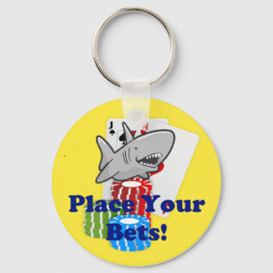 Card Shark Place Your Bets Funny Gambling Cartoon Key Ring