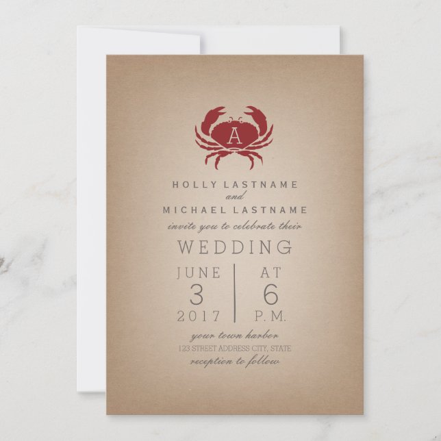 Card Stock Inspired Monogram Crab Wedding (Front)