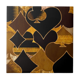 Card Suit Symbols collage - Black And Gold texture Ceramic Tile