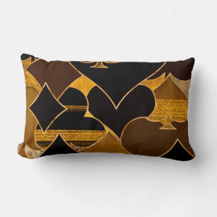 Card Suit Symbols collage - Black And Gold texture Lumbar Cushion