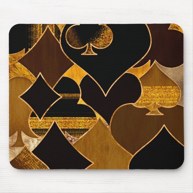 Card Suit Symbols collage - Black And Gold texture Mouse Pad (Front)