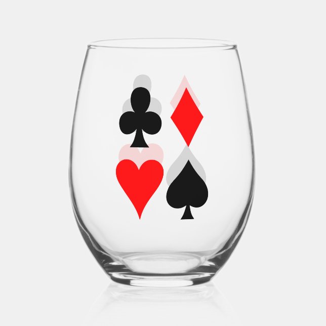 Card Suits Design Stemless Wine Glass (Front)