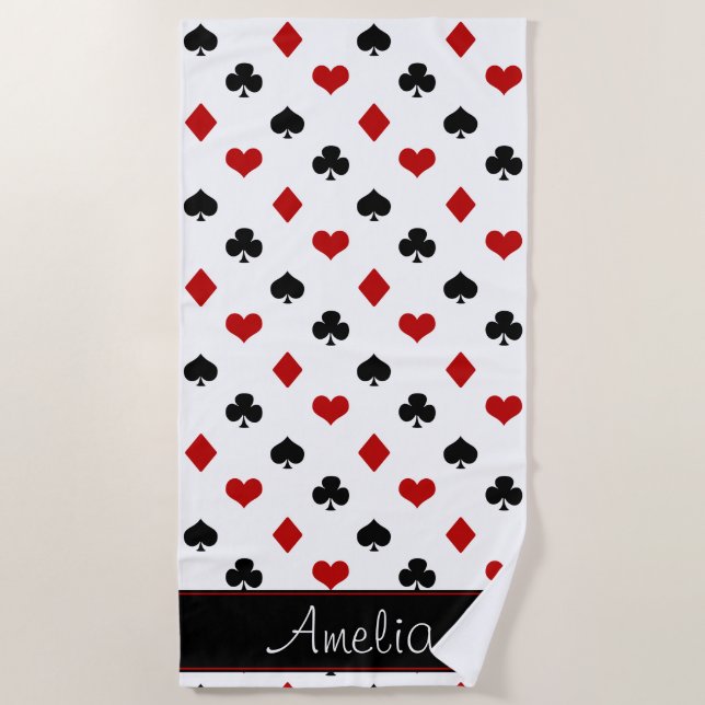 Card Suits | Poker Theme | Personalised Beach Towel (Front)