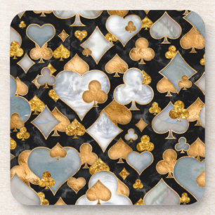 Card Suits Symbols pattern - Black, Pearl and Gold Coaster