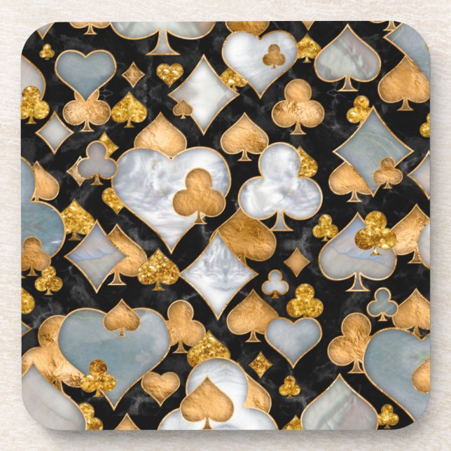 Card Suits Symbols pattern - Black, Pearl and Gold Coaster (Front)