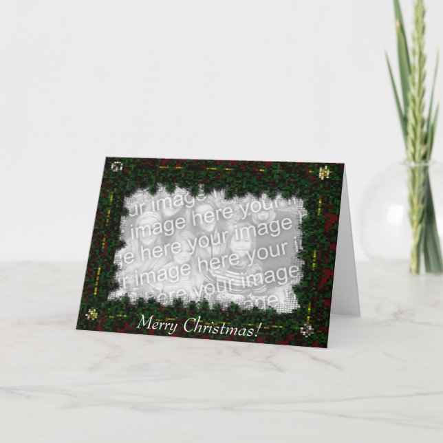 Card Template - Mosaic Christmas Pine & Bows (Front)