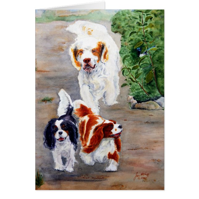 card - Travellers - Clumber Spaniel and Cavaliers (Front)