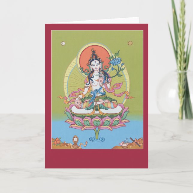 CARD White Tara - with explanation and mantra (Front)