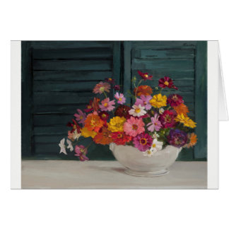 Card with a joyful bouquet of colourful flowers