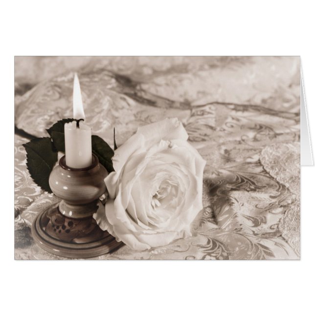 Card with an antique rose and candle (Front Horizontal)