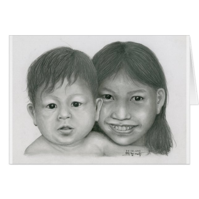 Card with Cambodian Boy & Girl by Vannak Anan Prum (Front Horizontal)