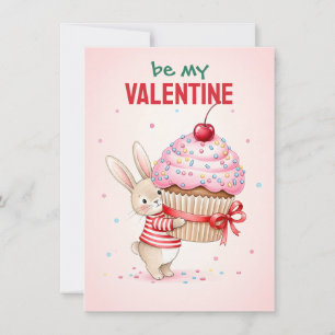 Card With Cute Bunny Hugs A Giant Cupcake 