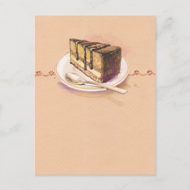 Card with painted watercolor cake (Front)