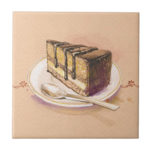 Card with painted watercolor cake tile