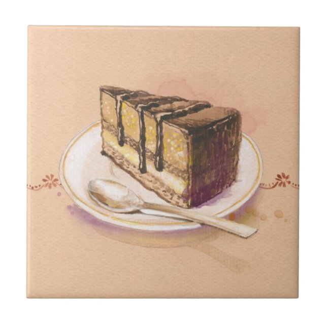 Card with painted watercolor cake tile (Front)