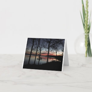 card with photograph of sunrise over a lake