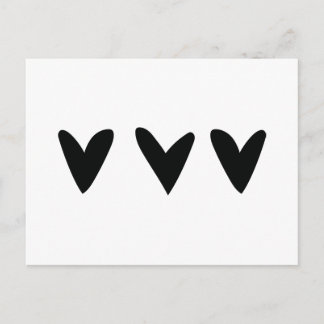 Card with three cute black hearts