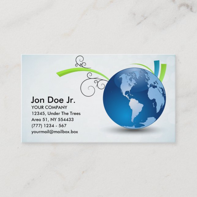Card with world globe for international business (Front)