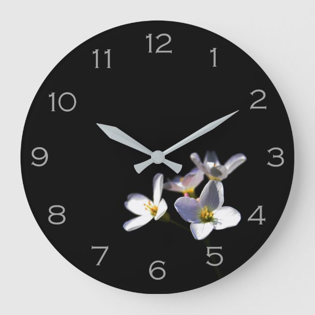Cardamine Pratensis Flowers Grey Numbers wccna Large Clock (Front)