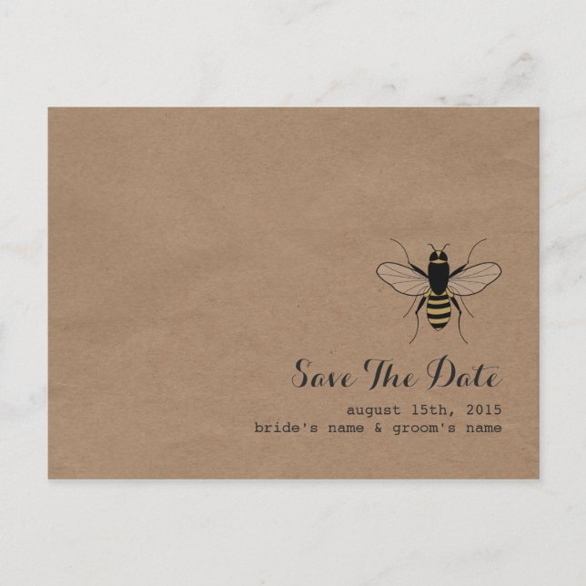 Cardboard Inspired Honey Bee Save The Date Announcement Postcard (Front)