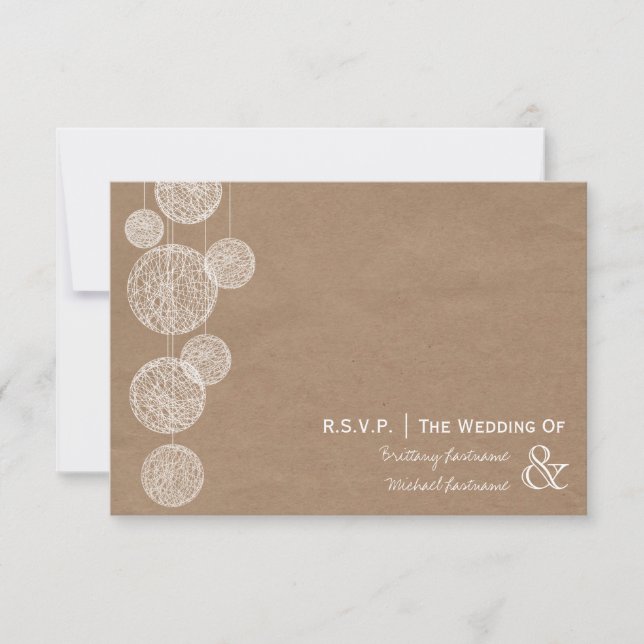Cardboard Inspired Twine Globes Wedding R.S.V.P. RSVP Card (Front)