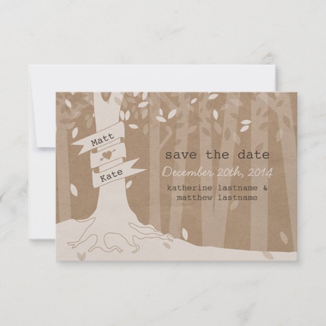 Cardboard Look Woodland Wedding Save The Date (Front)