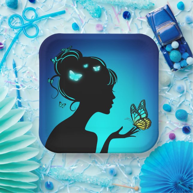 Cardboard plates The woman butterflies blue (Party)