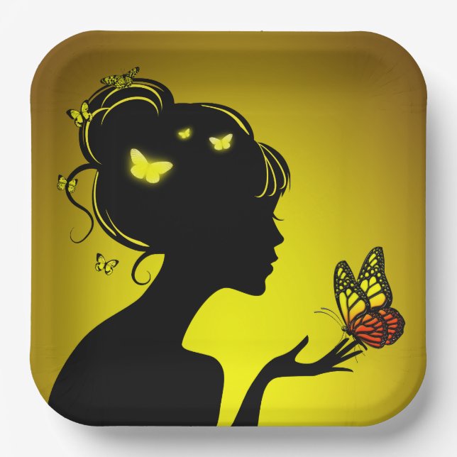 Cardboard plates The woman yellow butterflies (Front)