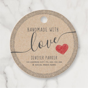 Cardboard vintage  script handmade red heart  clas favour tags