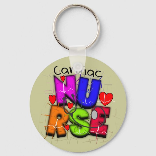 Cardiac Nurse Gifts--Unique Cardiac Design Key Ring (Front)