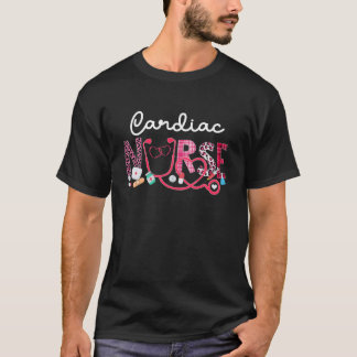 Cardiac Nurse Leopard Plaid Love Heart Stethoscope T-Shirt