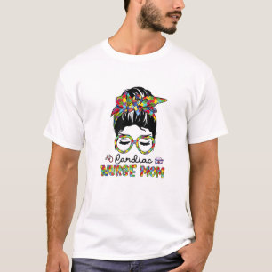Cardiac Nurse Messy Bun Autism Love Heart Stethosc T-Shirt