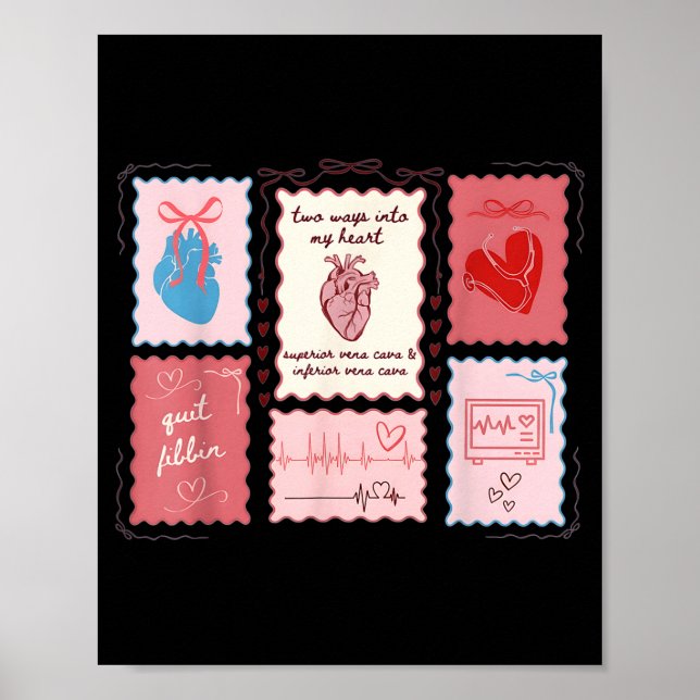 Cardiac Nurse Scalloped Stamp Heart Anatomy Coquet Poster (Front)