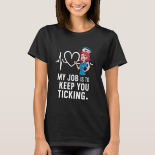 Cardiac Nurse Ticking Heart Humour Tee