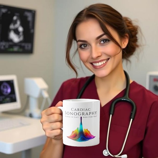 Cardiac Sonographer-Colourful Ultrasound Waves Large Coffee Mug (Cardiac Sonographer-Colorful Ultrasound Waves Giant Coffee Mug)