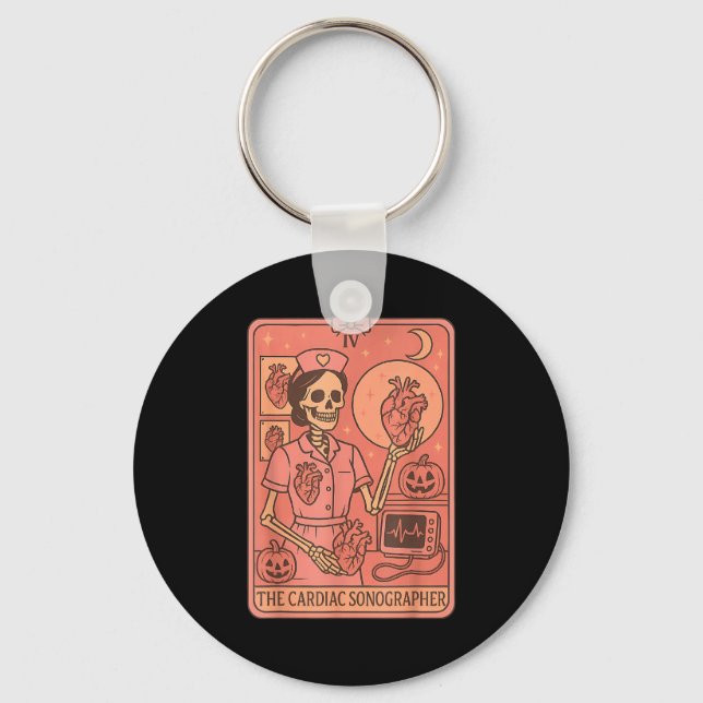 Cardiac Sonographer Tarot Card Skeleton Ultrasound Key Ring (Front)