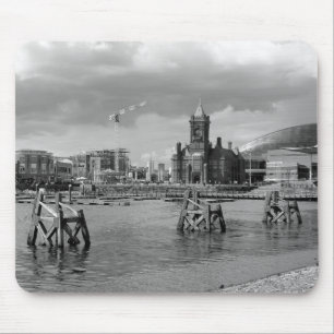Cardiff Bay, Cardiff, Wales - Black and White Mouse Pad