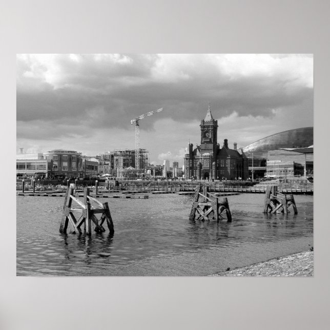 Cardiff Bay, Cardiff, Wales - Black and White Poster (Front)