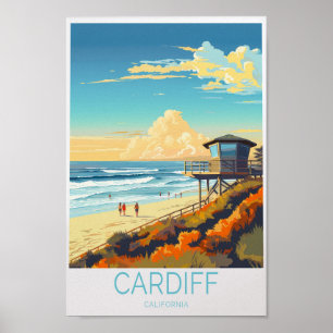 Cardiff California Travel Poster, Cardiff Surfing  Poster