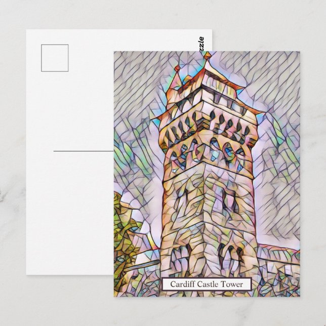 Cardiff Castle Clock Tower Abstract Digital Art Postcard (Front/Back)