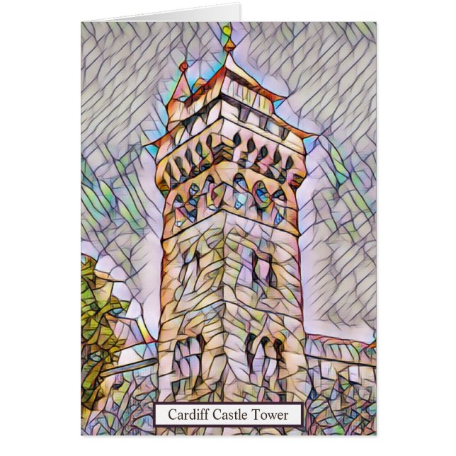 Cardiff Castle Clock Tower Artistic Note card (Front)