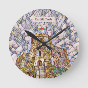 Cardiff Castle Personalised Abstract Digital Art Round Clock
