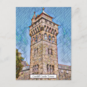 Cardiff Castle Tower Abstract Digital Art Postcard