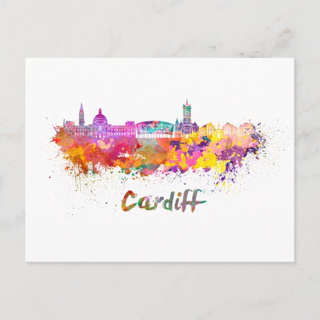 Cardiff skyline in watercolor postcard (Front)