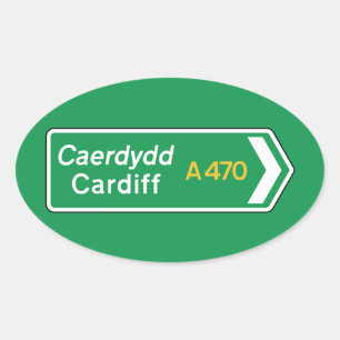 Cardiff, UK Road Sign Oval Sticker