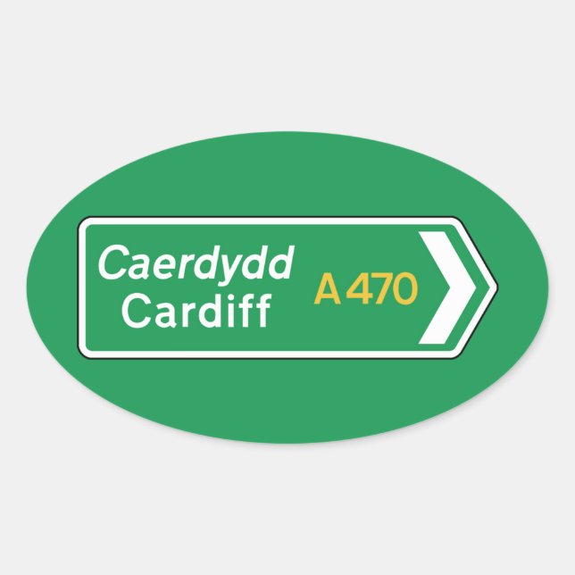 Cardiff, UK Road Sign Oval Sticker (Front)